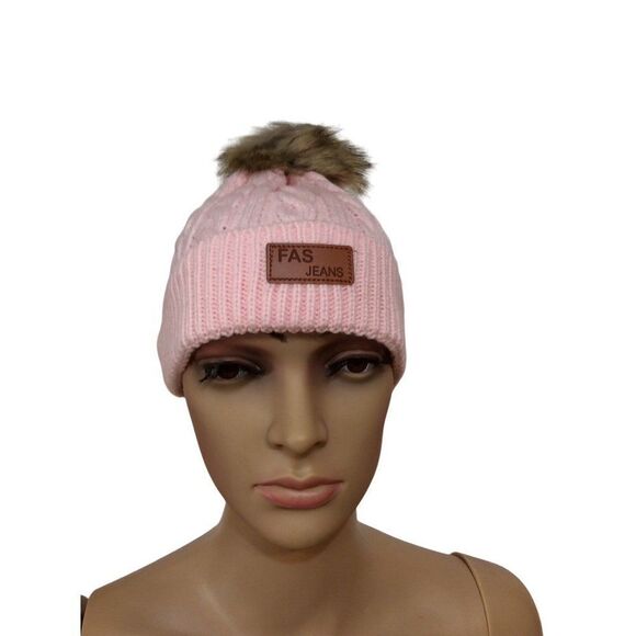 𝅺FAS Jean Pom Pom On Top Osfa Kids Pink Acrylic - Picture 1 of 3